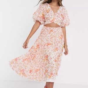 ASOS Design Wrap Around Pleated Midi Floral Dress